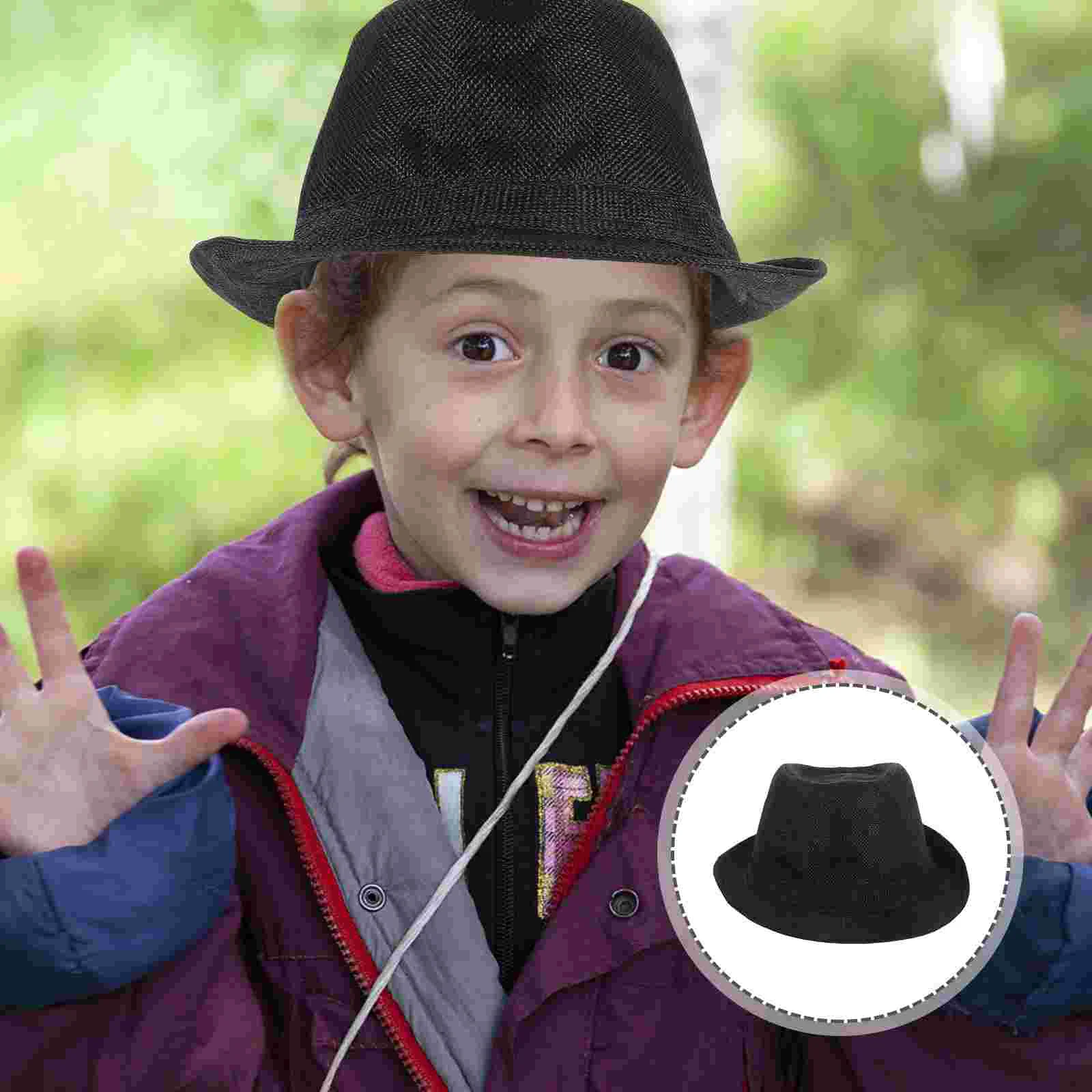 Kinderen Fedora Hoeden Heren Kinderen Dansvoorstelling Hoed voor Omtrek 58 cm (Zwart) Fedora hoeden voor kinderen