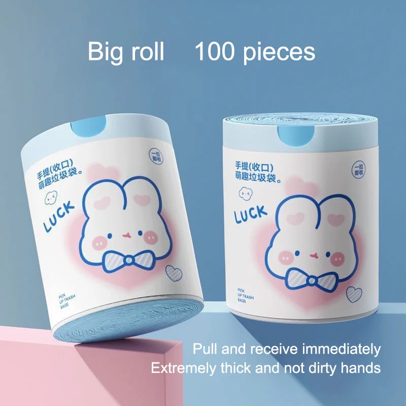 Trash Bags Drawstring Pack Of 100 Small Garbage Bags Cartoon Rabbit Pattern Thickened Drawstring Bags Bathroom Trash Bags