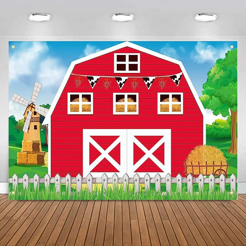 

Farm Barn Door Backdrop Birthday Party Supplies Banner Photography Themed Kids Boys Girls Baby Shower Decoration Background