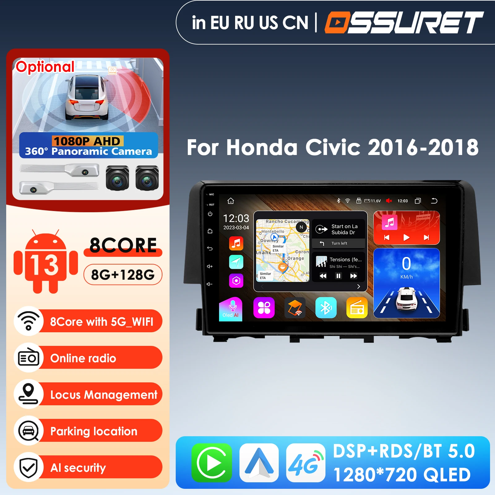 

9'' 7862 Intelligent Screen 2din Android Car Radio Multimedia Video Player for Honda Civic 10th 2016-2018 GPS Carplay 4G RDS DSP