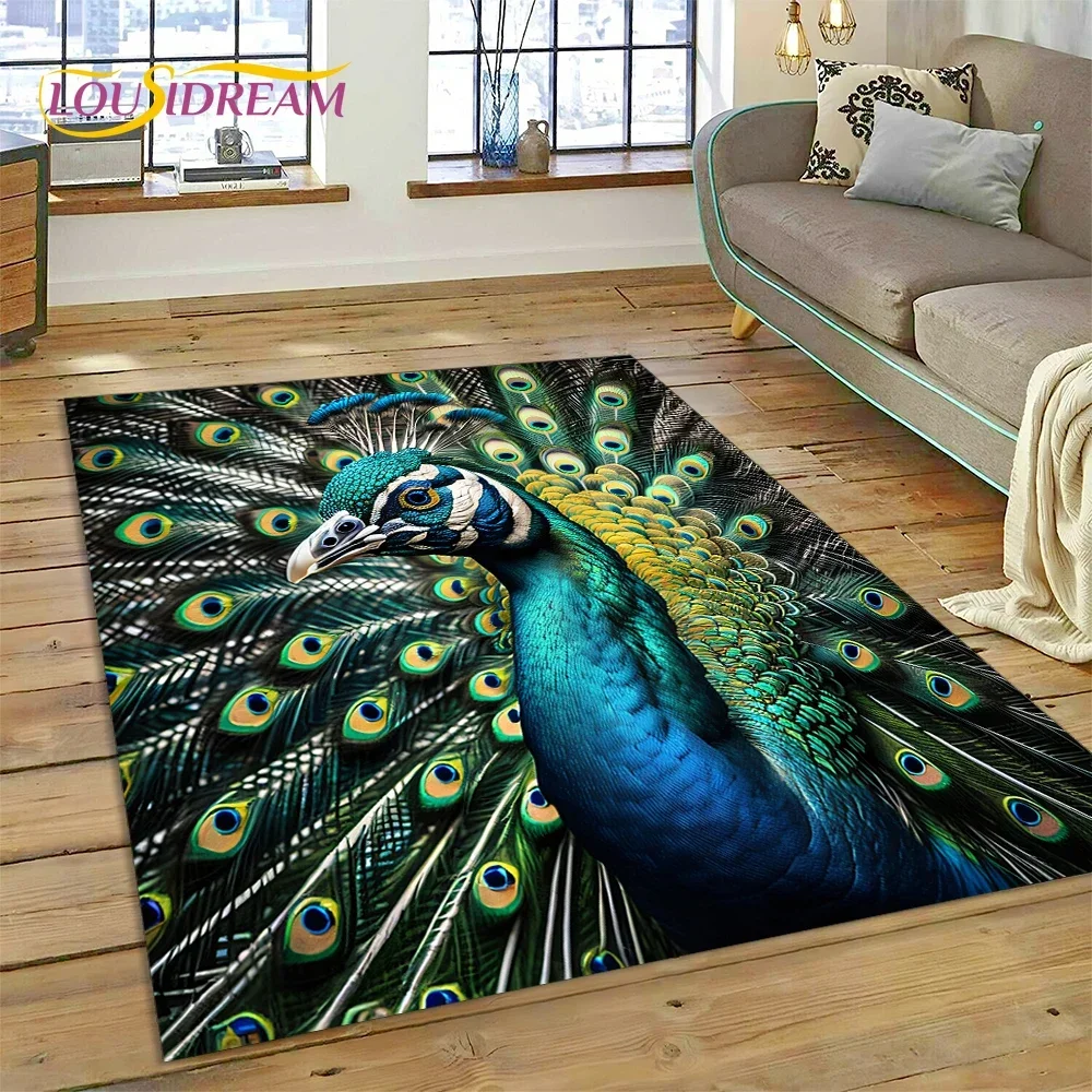 Cute Dream Birds Parrot Peacock Cartoon Carpet Rug for Bedroom Living Room Home Sofa Decoration,Child Game Large Decor Floor Mat