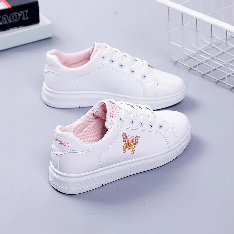 Shoes 2023 Women Running Spring Autumn Fashion White Breathable Embroidered Flower Lace-Up Casual Sneakers Zapatos De Mujer