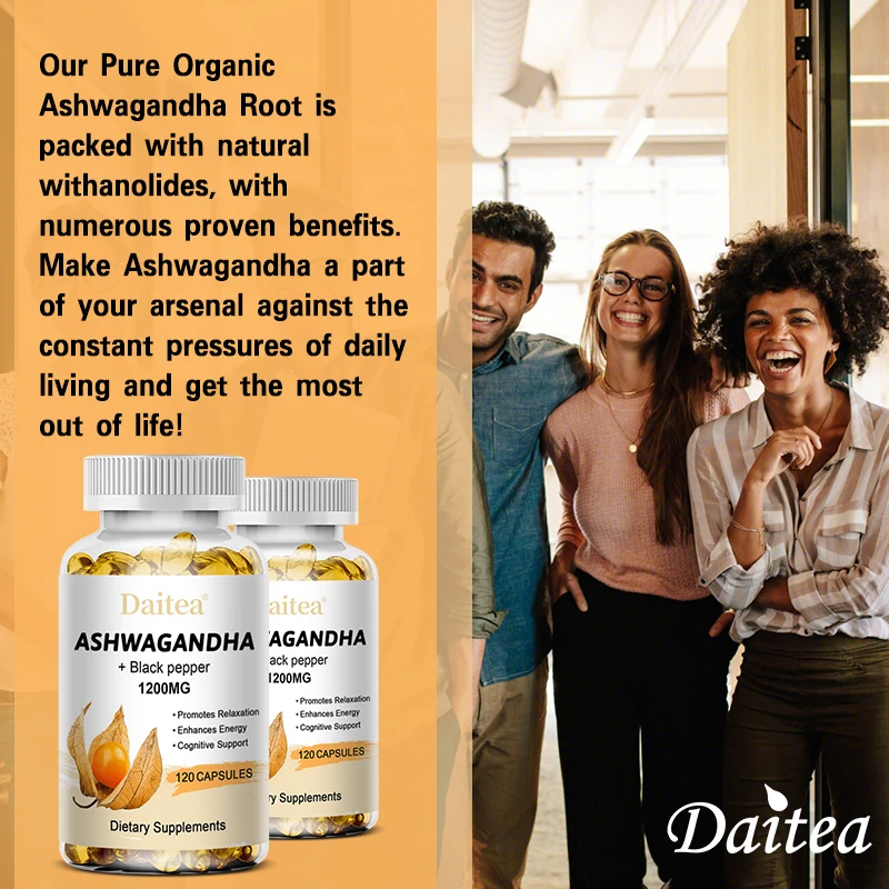 Ashwagandha Supplements - with Black Pepper Extract, Stress & Mood Relief Support, Promote Brain Health, Improving Sleep
