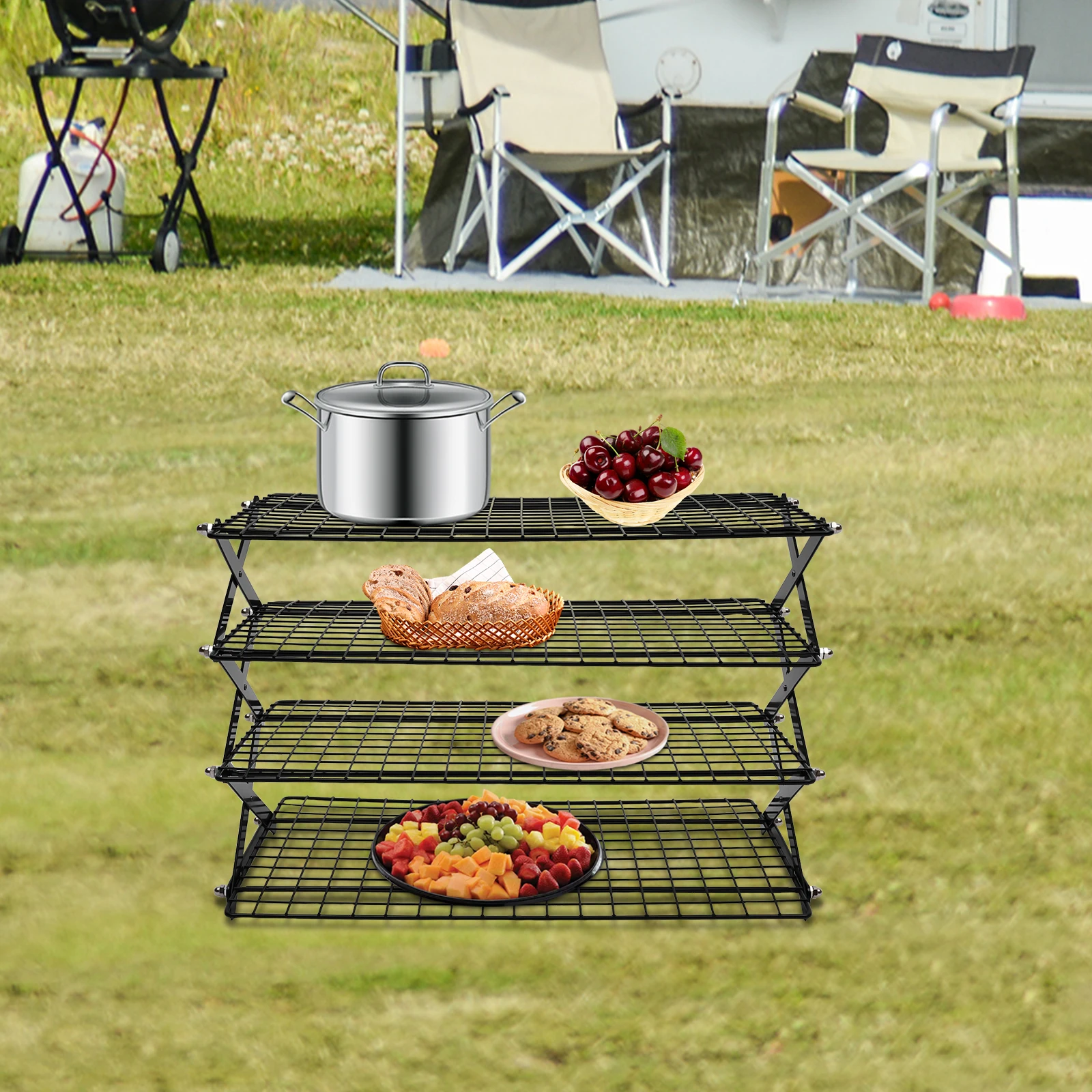 4-Tier Grilling Drying Rack Cooling Rack Non-stick Coating for Cookies Baking