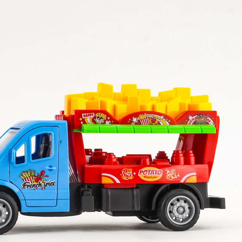 Crianças batatas fritas puxar para trás carro brinquedos educativos simulação batatas fritas caminhão de comida rápida brinquedo inércia carro mini jogar casa brinquedo presente