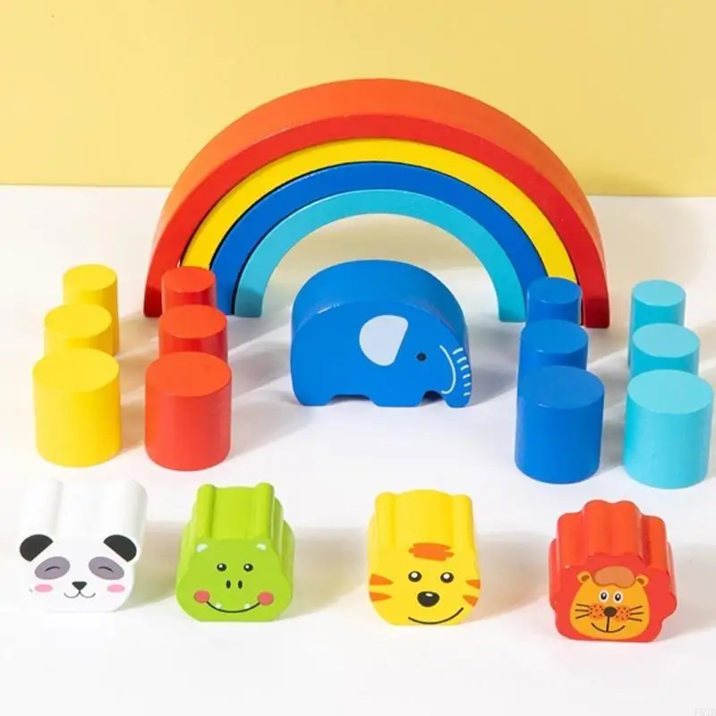 F62d Game Contreming Game Rainbows Wooden Clocks الأشكال الحيوانية لتوازن الأطفال