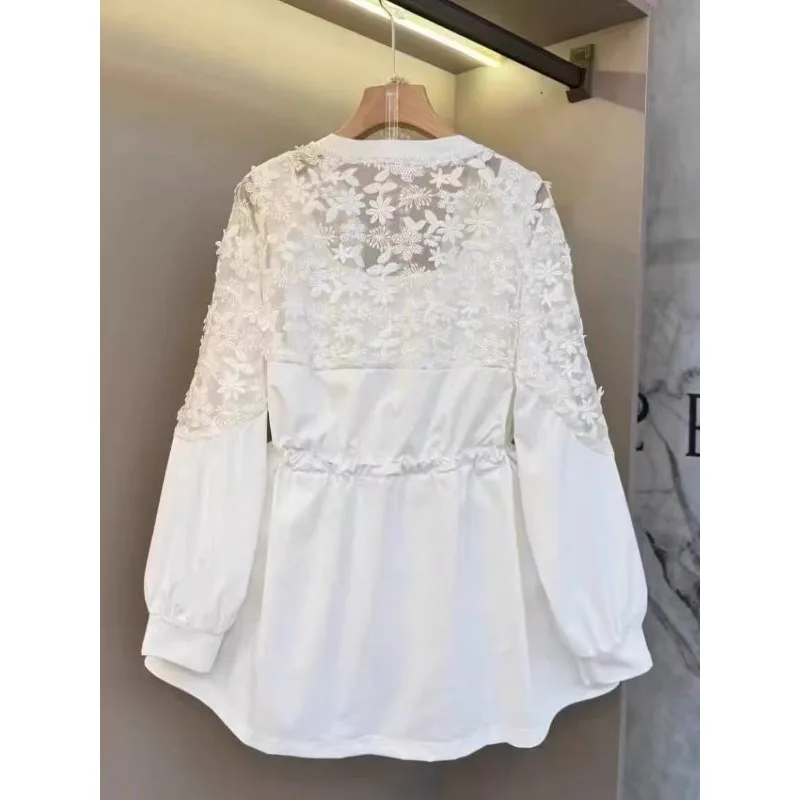 سترة واقية من الشمس صيفية مقسمة من الدانتيل وسحب الخصر لجعلك تبدو نحيفة وفضفاضة