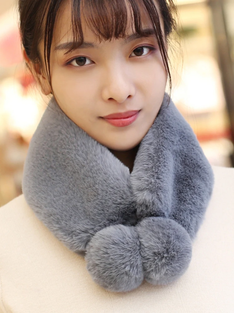 Fur Scarf Double-Sided Thickened Adult Solid Color Autumn Winter Women's Thickened Warm Versatile Detachable Collar Rectangular