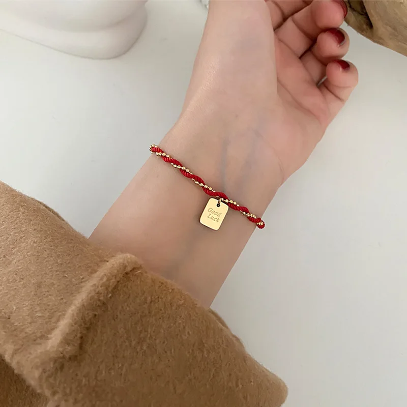 Ramos Ethnic Titanium Stainless Steel Red Rope Chain Bracelets Trendy Gold Plated Good Luck Charm Bracelet For Women