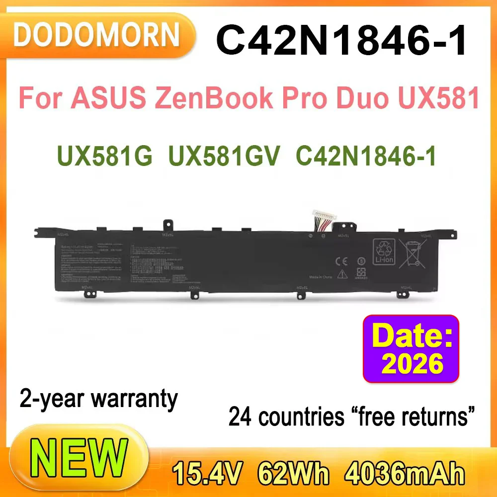 NEW Laptop Battery For Asus ZenBook Pro Duo UX581GV Duo Pro UX581G Pro Duo UX581GV 0B200-03490000 62WH High Quality