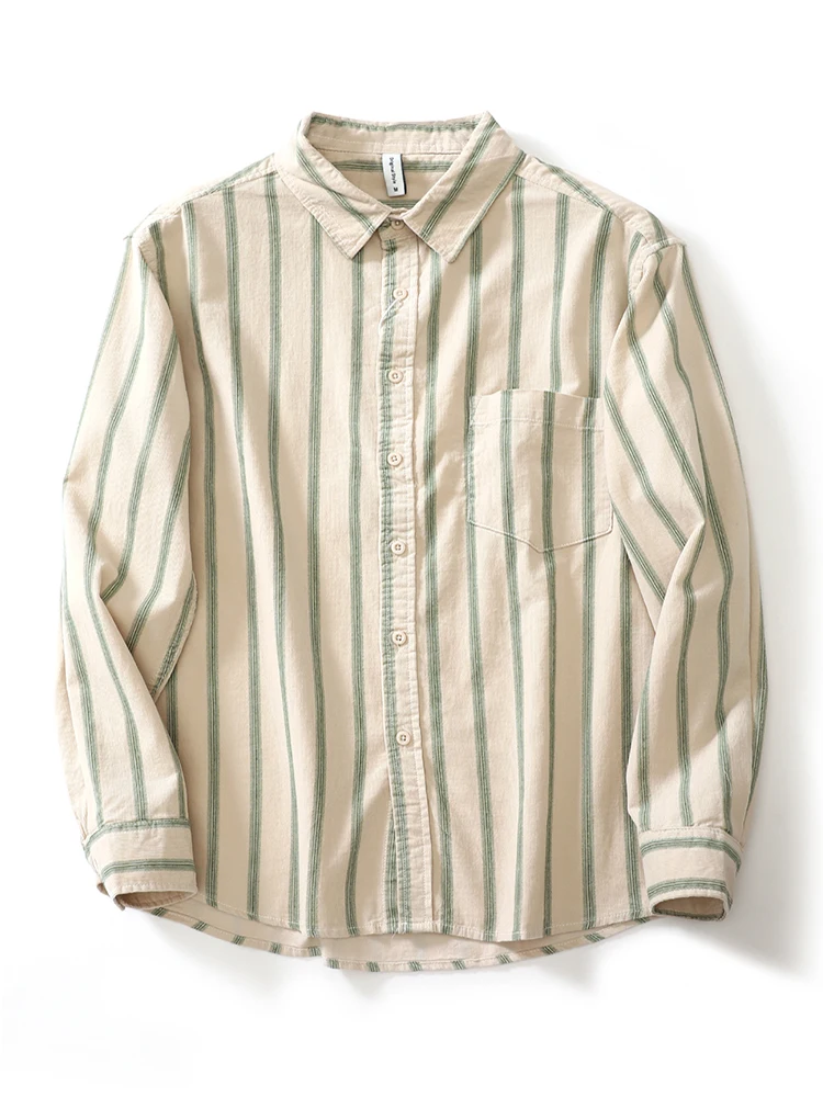 

Retro Japanese Sle y Spring Autumn Long Sve Striped irt Men's Corduroy Pure Cotton Loose Casual irt Jaet