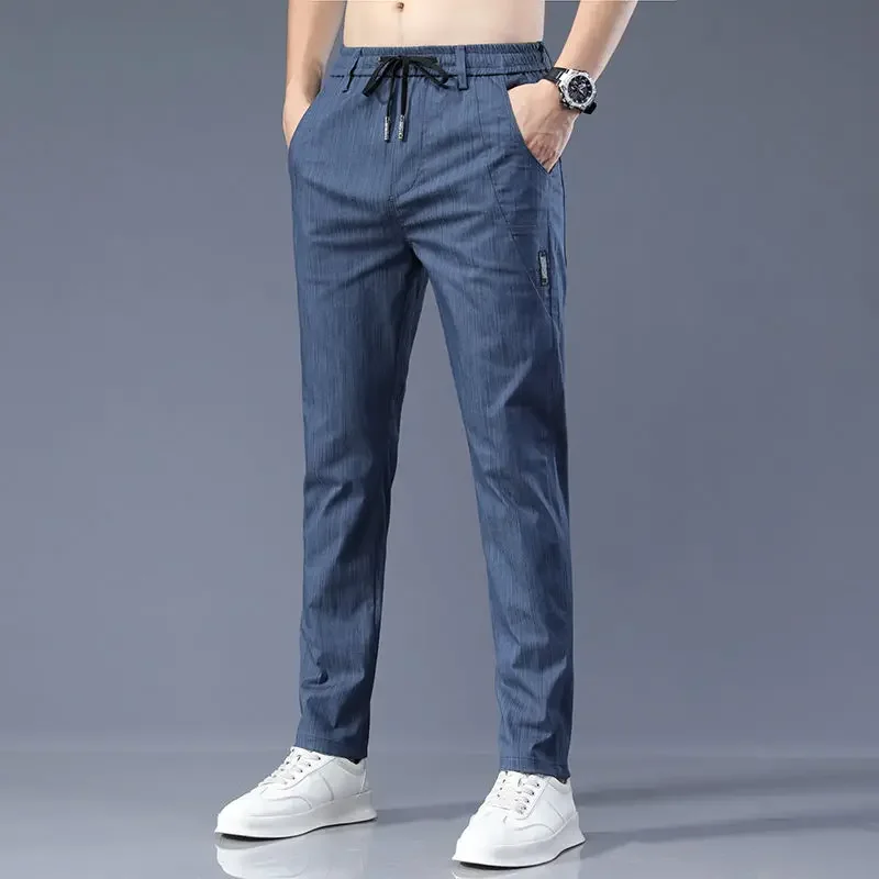 

Summer Office Business Cotton Trousers for Men Tailoring Casual Pants Man Spandex Thin Vintage Long Trend Designer High Quality