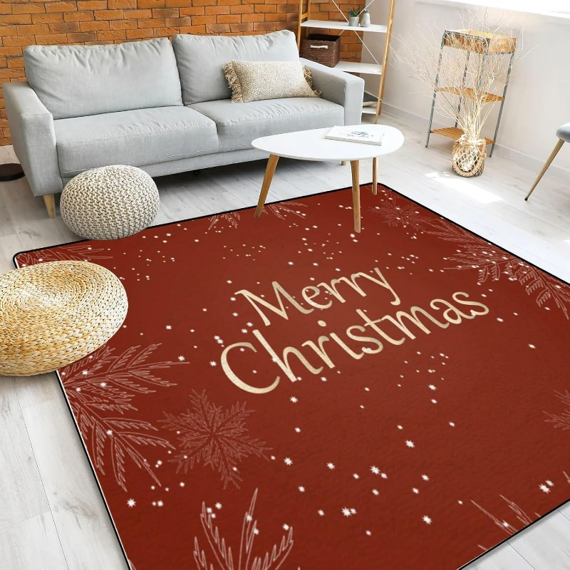 Area Rug for Living Room Bedroom Christmas Snowflakes on Orange Red Large Carpet Play Mat for Floor Entryway Rugs Home Decor