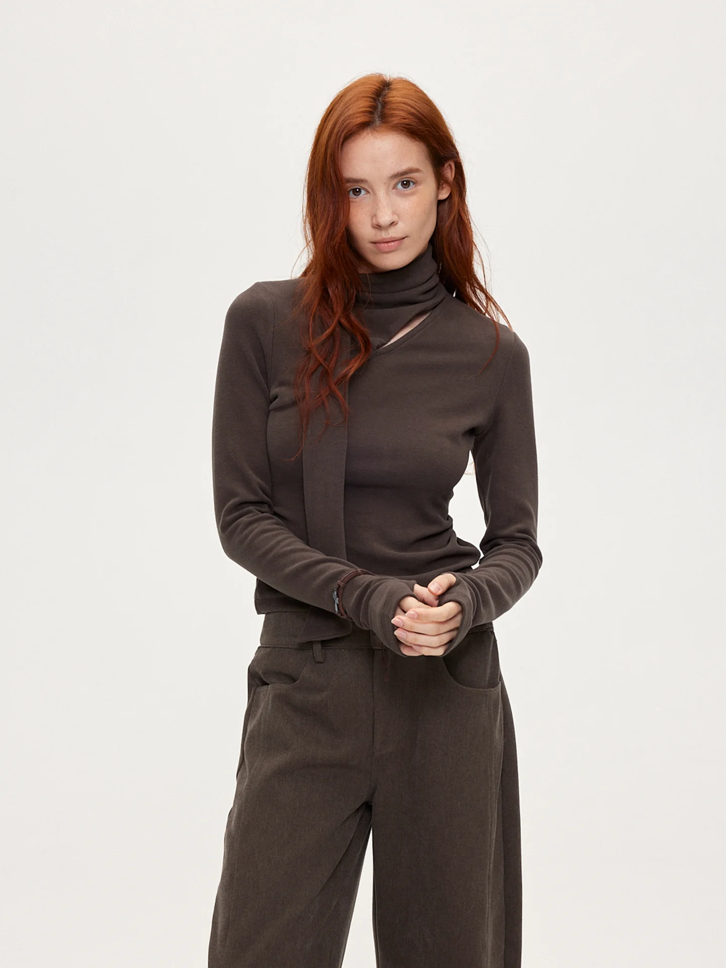 

ACOSEY Original Design Sa Sle Scarf Neline Pleated Slim Fit Base Layer Top Long Sve Women's Knitted Sweater