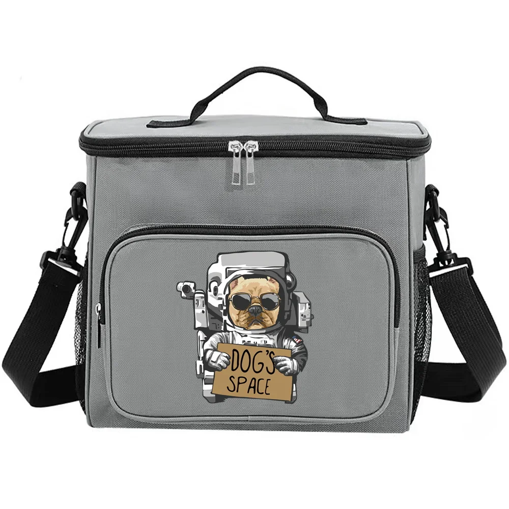 Insulated Lunch Bag Grey Color for Professionals Waterproof Food Storage with Zip Closure Astronaut Series Printing Dinner Box