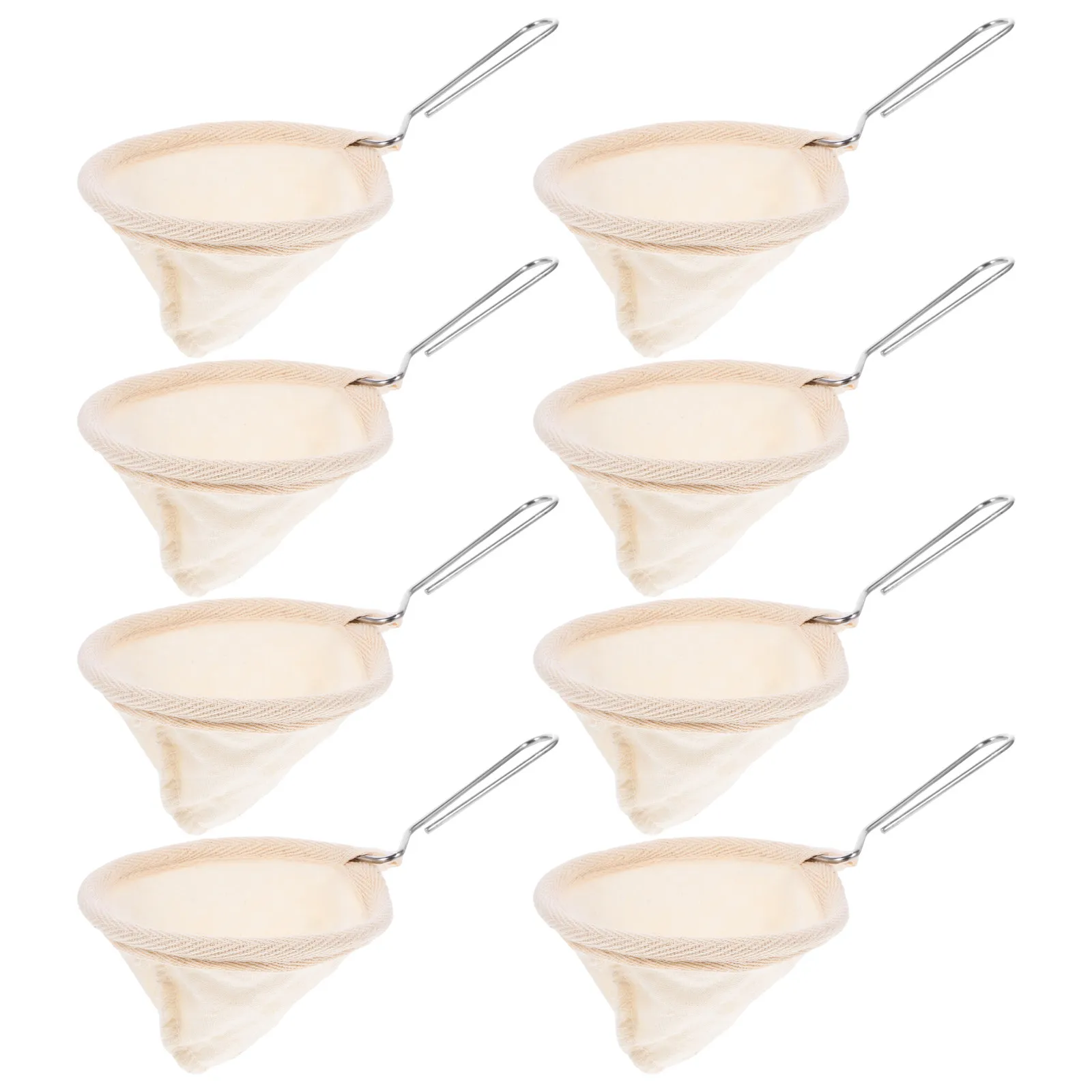 8Pcs Cloth Coffee Filter Stainless Steel Handle Reusable Handmade Flannel Coffee Sock Strainer Home Office Brewing Filter Bag