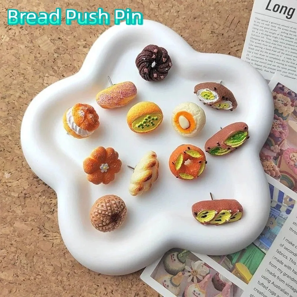 

24PCS Simulation Alkali Water Bread Push Pin Cute Plastic Felt Board Push Pin Cartoon Soft Wood Board Push Pin Wall Decoration