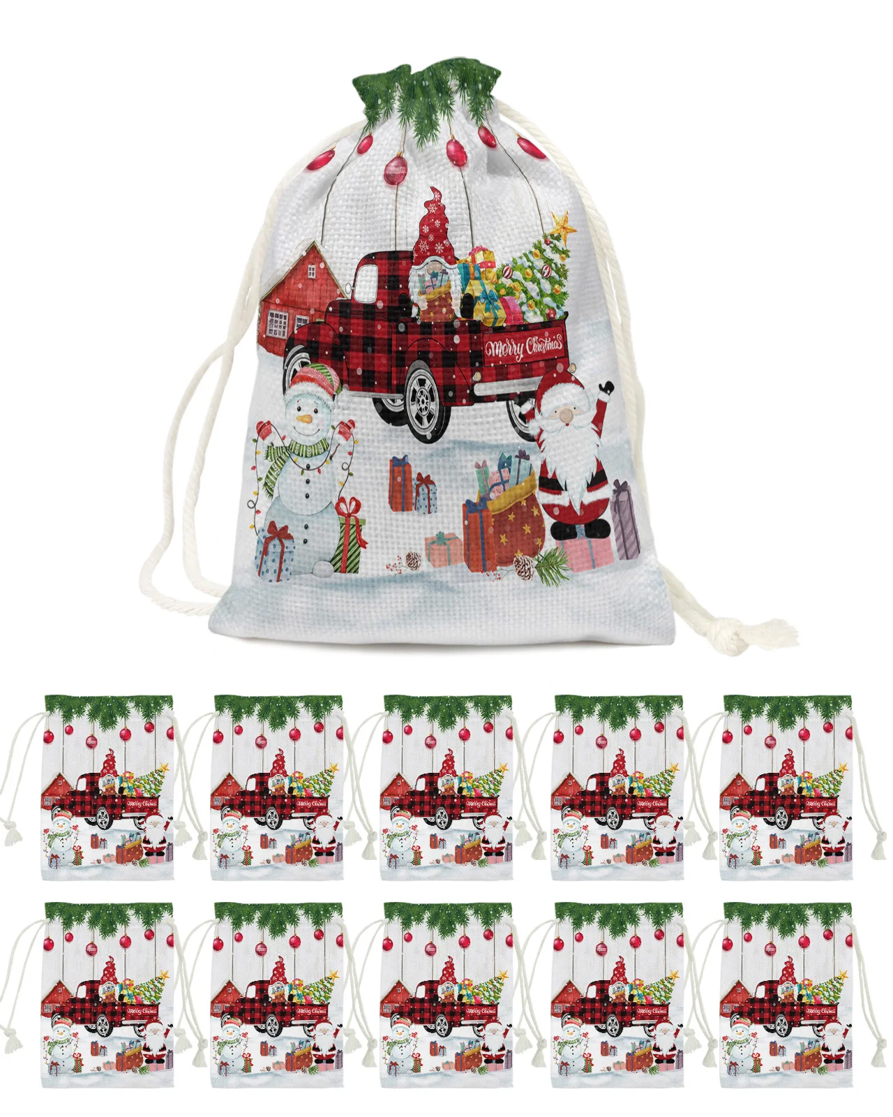 Christmas Truck Snowman Gnome Candy Bags Santa Gift Bag Home Party Decorations Navidad Xmas Linen Gift Bags Packing Supplies