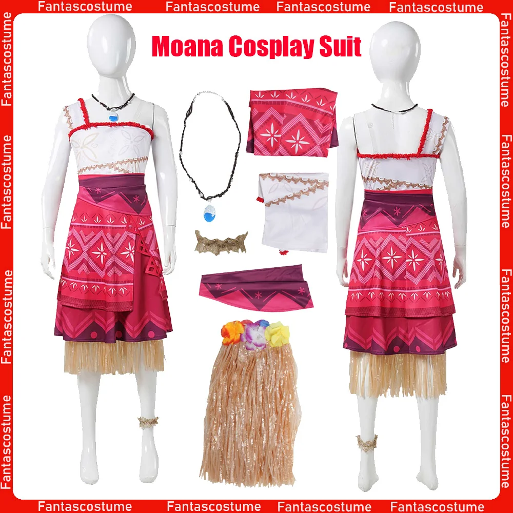 Moana Cosplay Kids Children Skirt Vest Necklace Girls Child Costume Movie Fancy Outfits Halloween Carnival Party Fantasia Suit