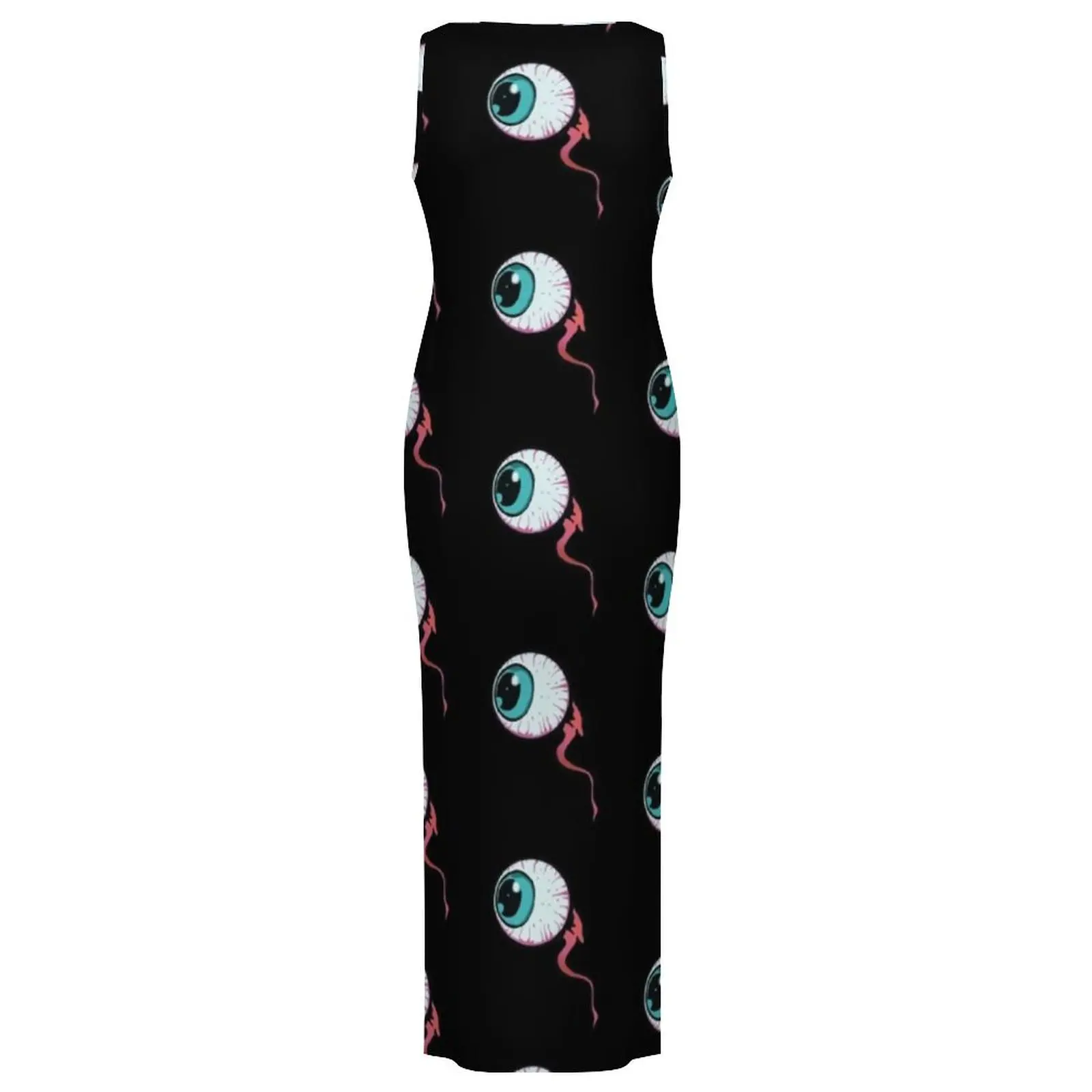 レディースボディコンドレススリムセクシーなブルー不気味な目マキシドレス夏血まみれの目玉デザインノースリーブストリートドレスビッグサイズ