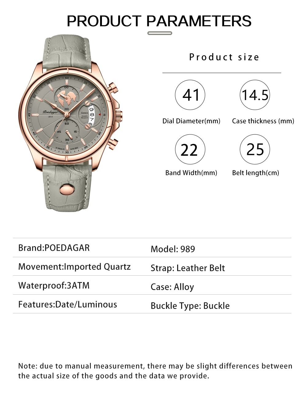 POEDAGAR Sport Casual Mann Uhr Datum Wasserdicht Leucht Leder Chronograph herren Uhr Business Luxus Quarz Uhren Für Männer – Detail 10