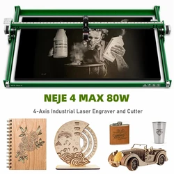 Neje 4 max a40640 80w cnc impressora a laser cortador de madeira 4-axis industrial máquina de gravura a laser de metal diy marca ferramenta