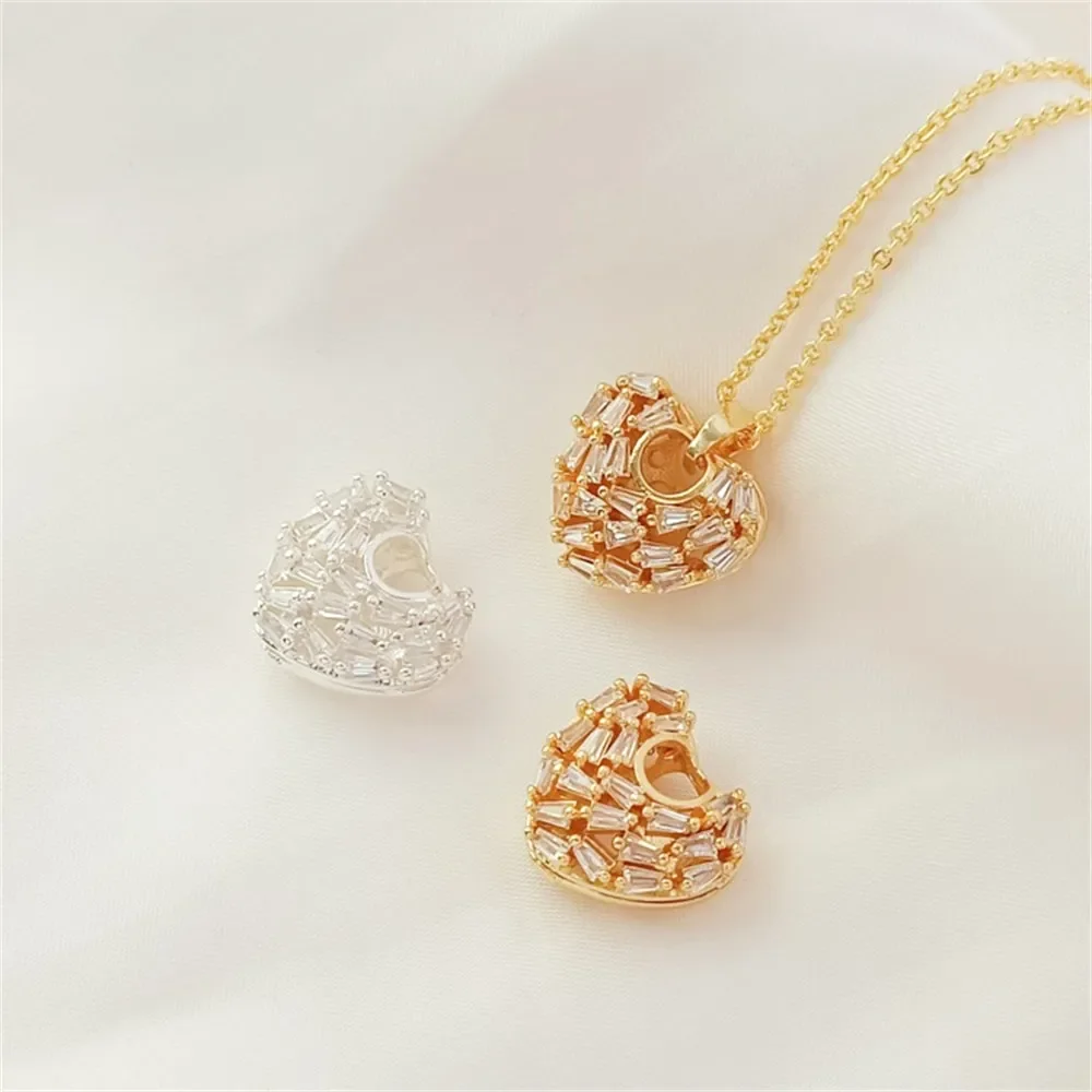 

Handmade DIY Bracelet Pendant with A Heart Shape, Made of 14K Silver and Gold, Set with Trapezoidal Zircon