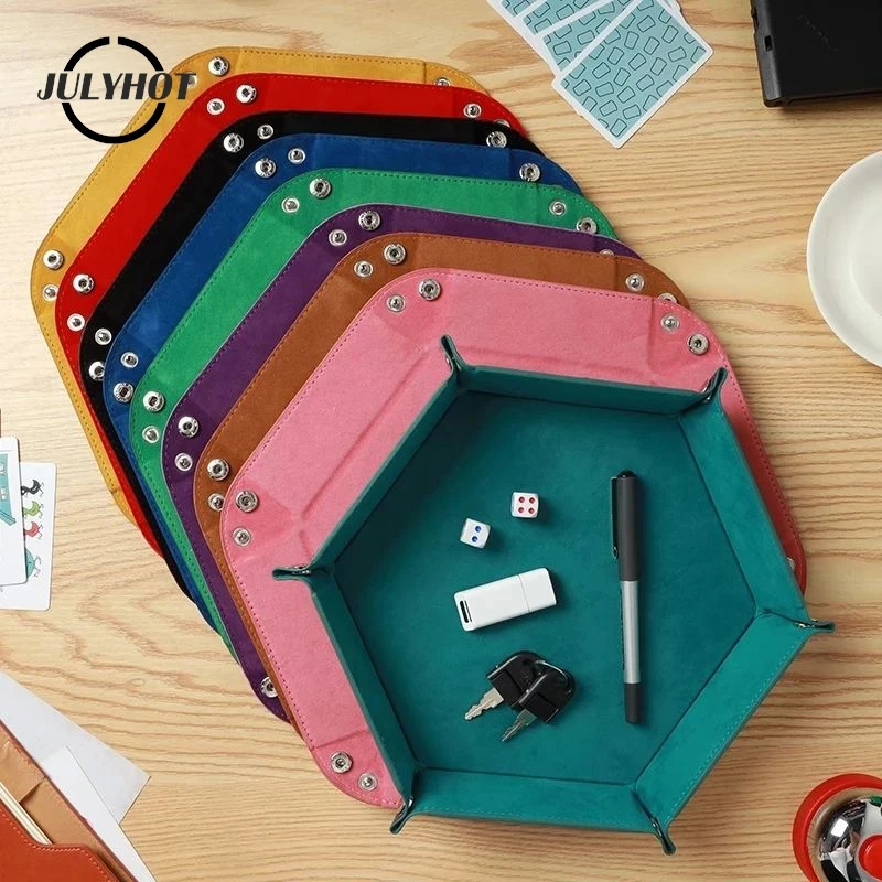 Hexagonal Velvet Dice Tray Foldable Storage Box Pu Tray Desktop Storage Box Tabletop Game Accessories