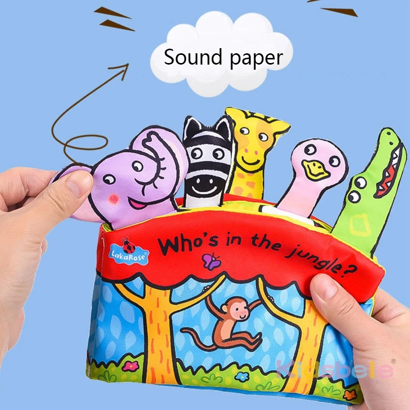 Libros suaves para bebés con sonido arrugado, libro de tela con cola de Animal para niños pequeños, juguete de desarrollo sensorial, libro de tela de Aprendizaje Temprano