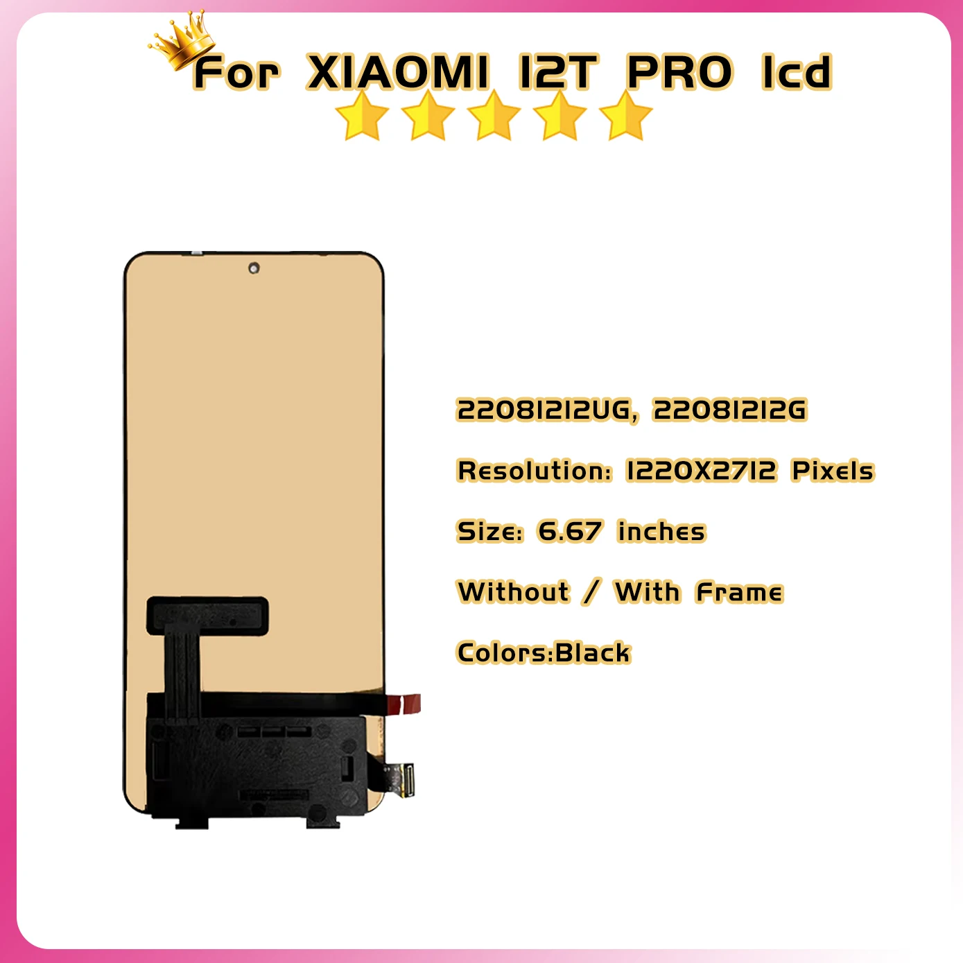 6.67\'\' AMOLED Replacement For Xiaomi Mi 12T LCD Display Touch Screen For Mi 12T Pro LCD 22081212UG Digitizer Assembly