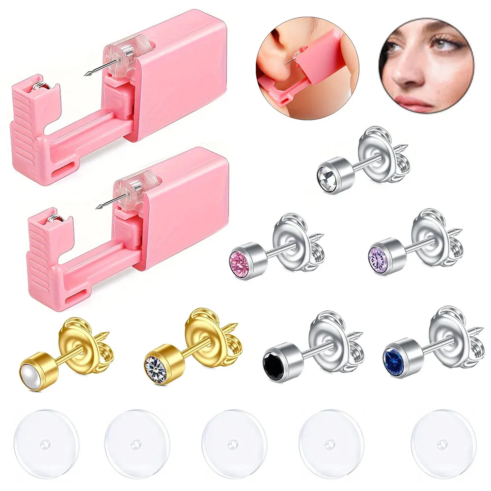 Disposable Painless Ear Piercing Set No Pain Safety Healthy Sterile Puncture Tools Stud Gun With Piercing Healing Silicone