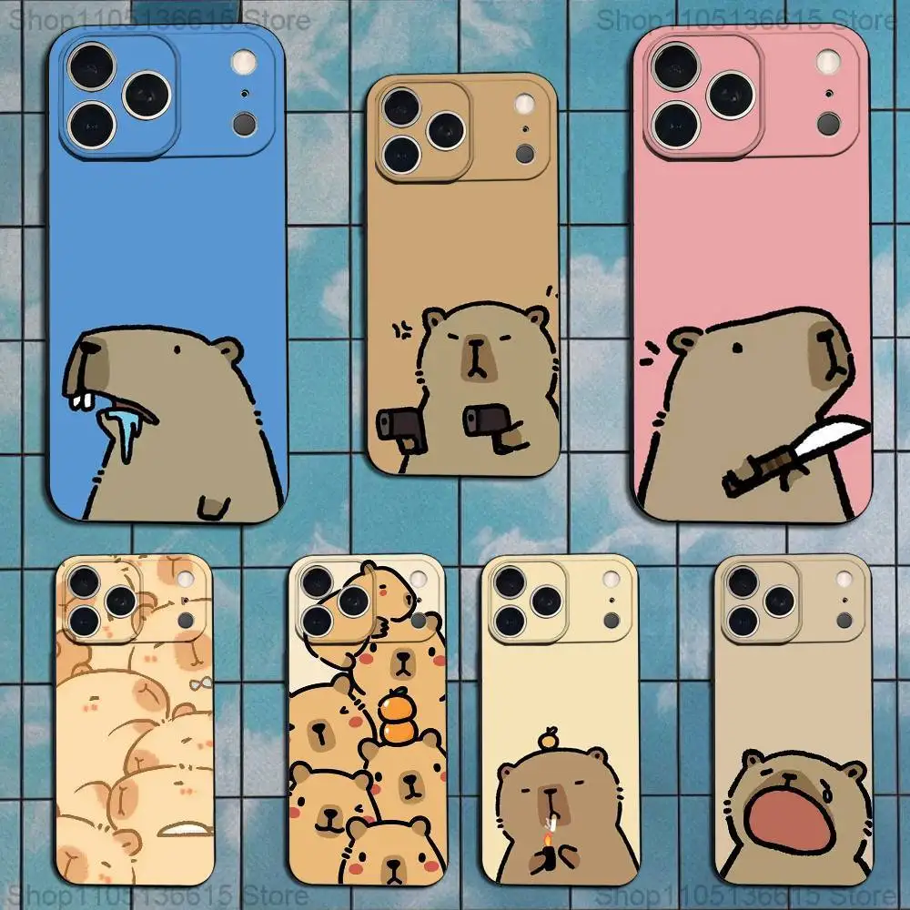 

Cute Capybara Cartoon Phone Case For iPhone 17,16,15,14,13,12,11 Plus,Pro Max,XS,X,XR,SE,Mini,8,7,Soft Silicone Black Cover