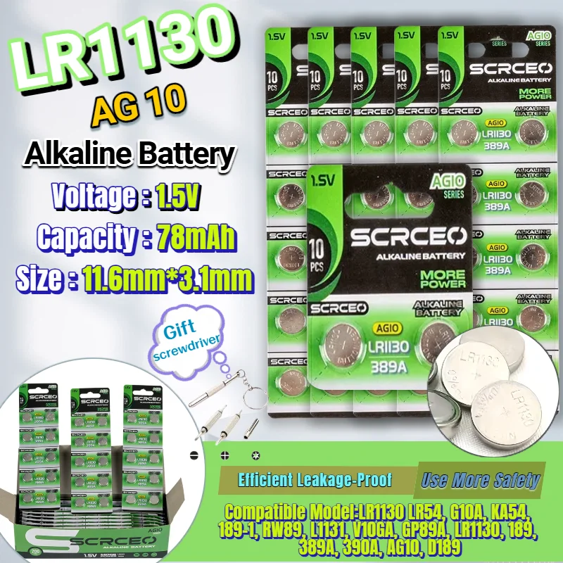 جديد بالجملة AG10 LR1130 1.5 فولت خلية زر قلوية LR54 SR54 SR1130 LR1130 بطاريات لمشاهدة اللعب التحكم عن بعد