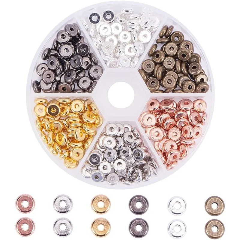 

6mm Rondelle Spacer Beads 6Color Metal Clay Disc Beads 300pcs Flat Round Brass Heishi Bead Coin Spacers Loose Bead Spacers