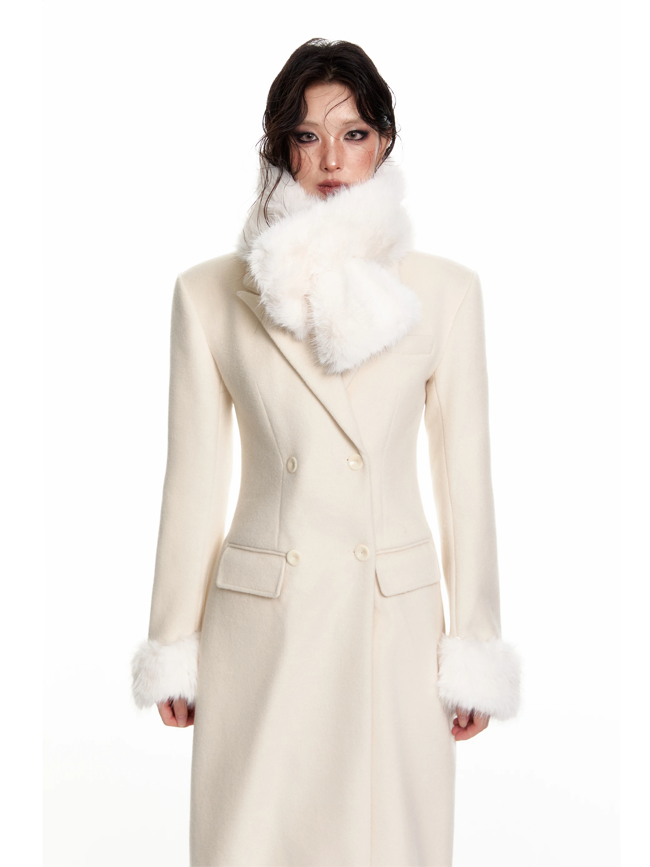 

Черно-белое шерстяное пальто-пальто с воротником-шарфом Whynotdance класса люкс, с длинными рукавами, для молодых женщин, зимняя верхняя одежда