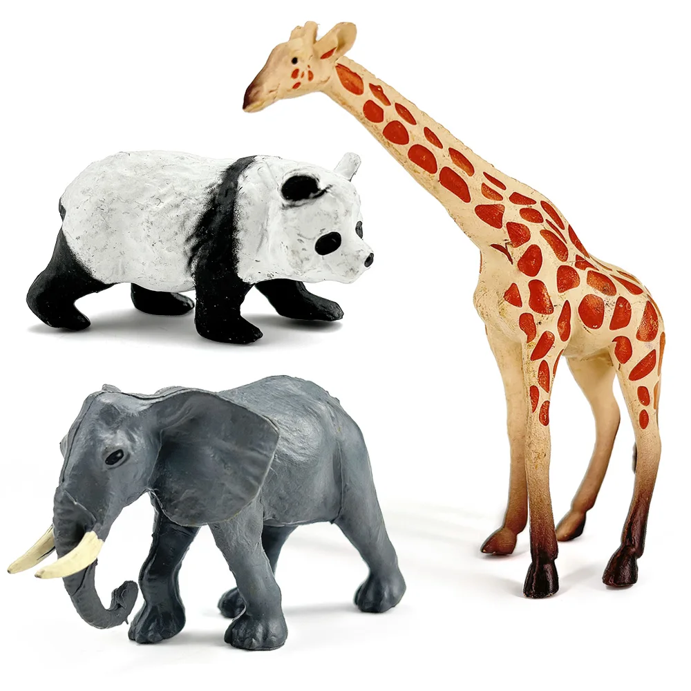 12pcs Simulation Wild Animals Model Lion Tiger Giraffe Elephant Action Figures Solid PVC Figurines Toy Christmas Gifts For Kids