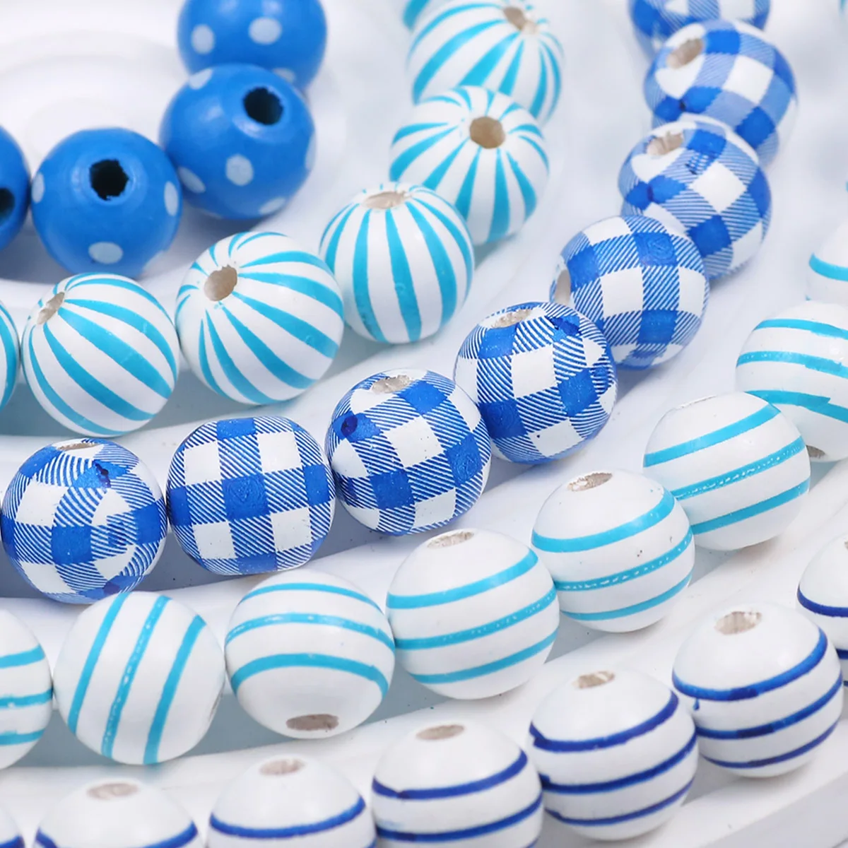 10pcs 16mm Christmas Blue Color Wooden Spaced Loose Beads For Jewelry Making Bracelet Necklace Eardrop Keychain DIY Accessories