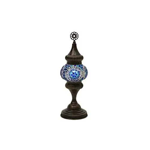 LaModaHome English Moroccan Handmade Mosaic Glass Curvy Swan Neck Table Lamp Light with Decorative Dark Polished Copper Fixture