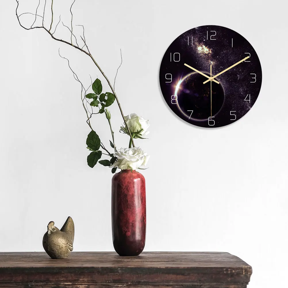 

Universe Planet Wall Clock Round Acrylic Silent Non Ticking Outer Space Hanging Clock Bedroom Living Room Office No