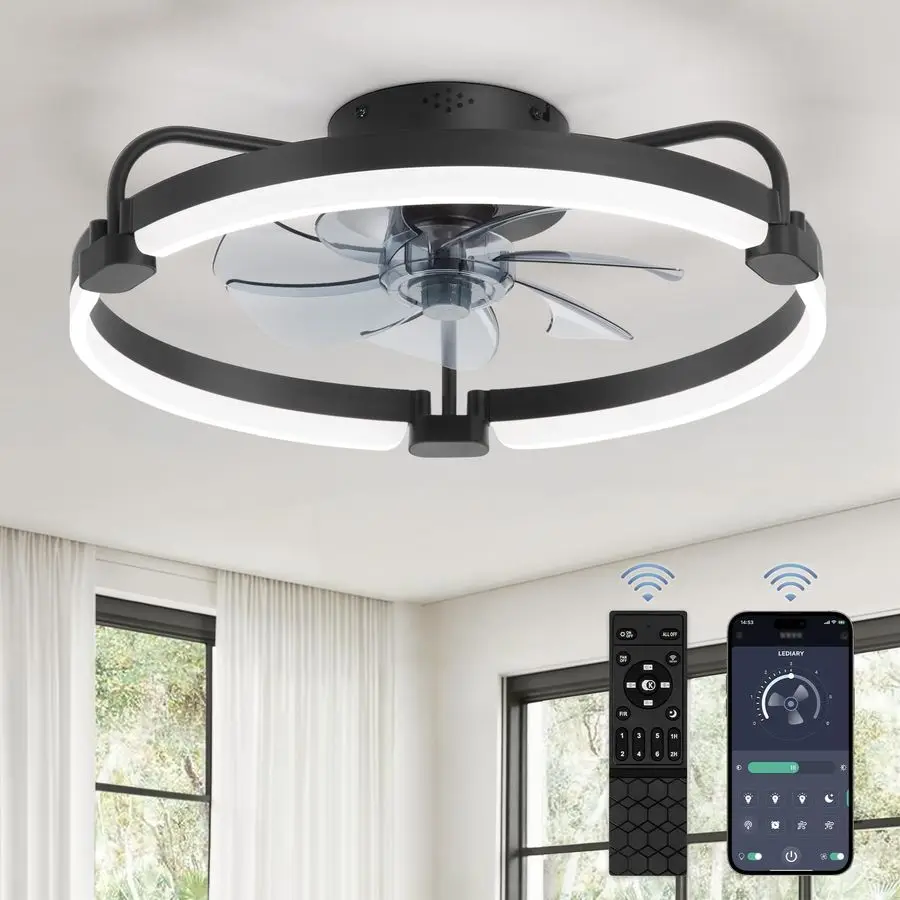 

Ceiling Fans with Lights and Remote, 20 Low Profile Ceiling Fan with Light, 30006000K Dimmable Fandelier LED Fan Light, 6 Wind
