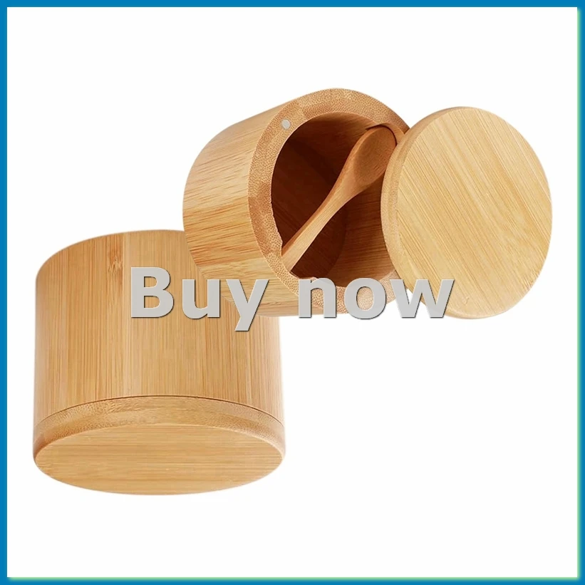 

Bamboo Salt Shaker, 2 PCS Salt Box with Built-in Spoon, Salt Bowl with Swivel Lid, Preserving Jar for Spice Storage-ABLL
