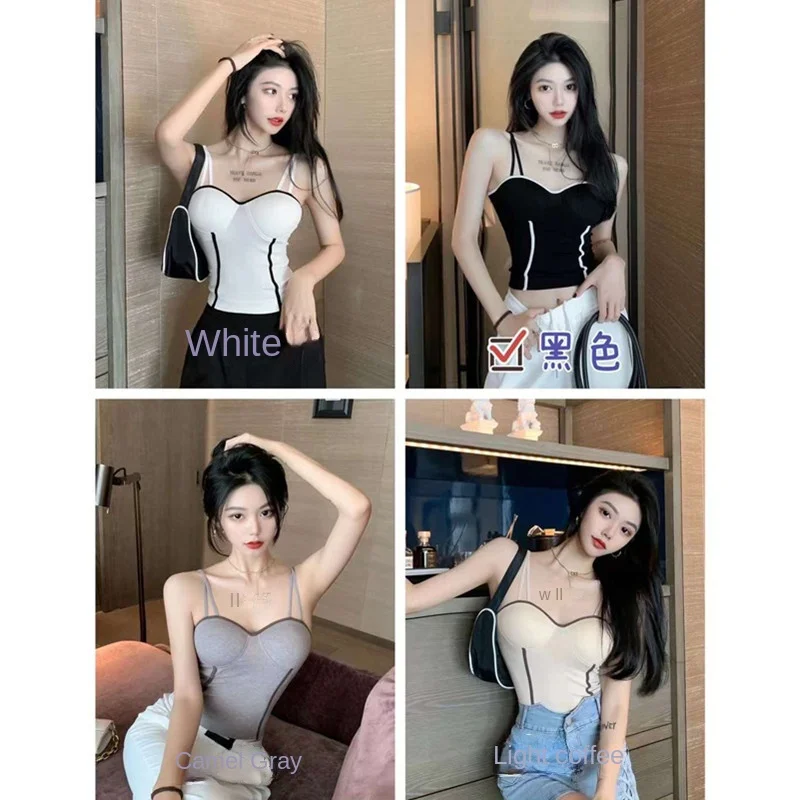 

Women's Cotton Underwear Sexy Solid Color Top Fashion Plus Up Bra Spring And Summer V-Neck Threaded Top Female Tank Up