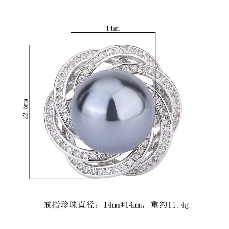 Hua Bi Jewelry Copper Gold-Plated Inlaid Obey Pearl Lace Style Elegant Diamond-Studded Ring for Women14mm