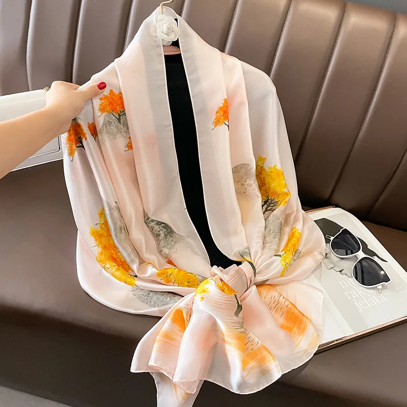 Popular Design Square Scarves New Style The Four Seasons Shawls Women Beach 180X90CM Silk Scarf Luxury Sunscreen Bandanna