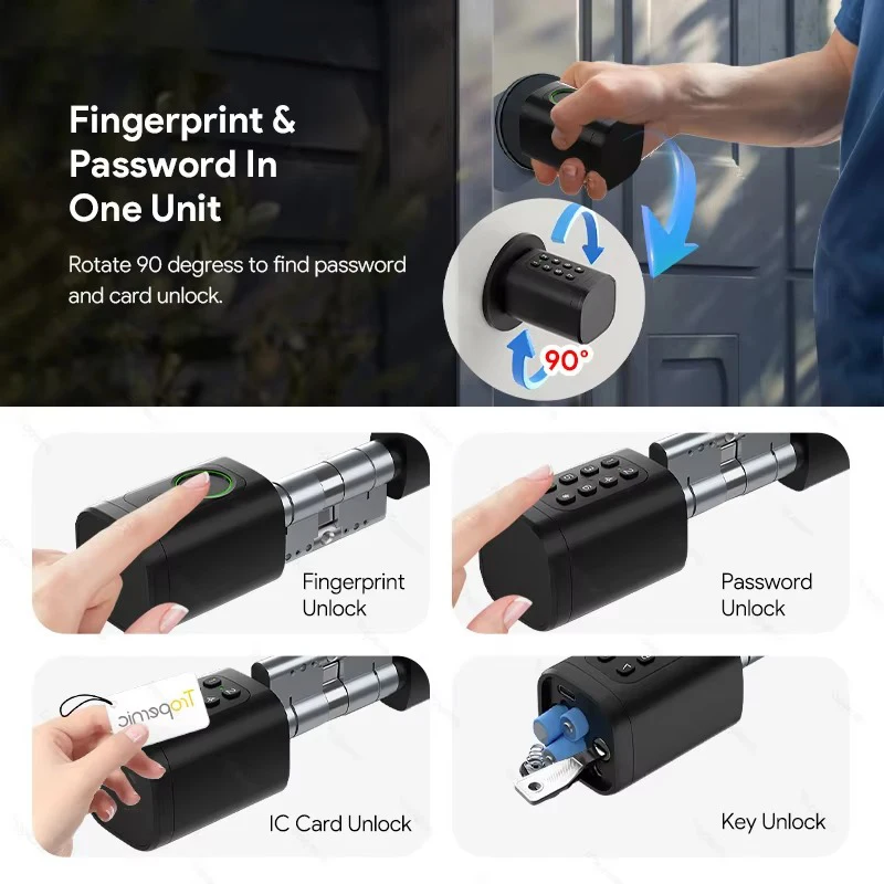 Imagem -02 - Tuya App Cilindro de Impressão Digital Eletrônico Inteligente Fechadura da Porta Senha Cartão Rfid Digital Wifi Controle Remoto Desbloqueio para Casa Hotel