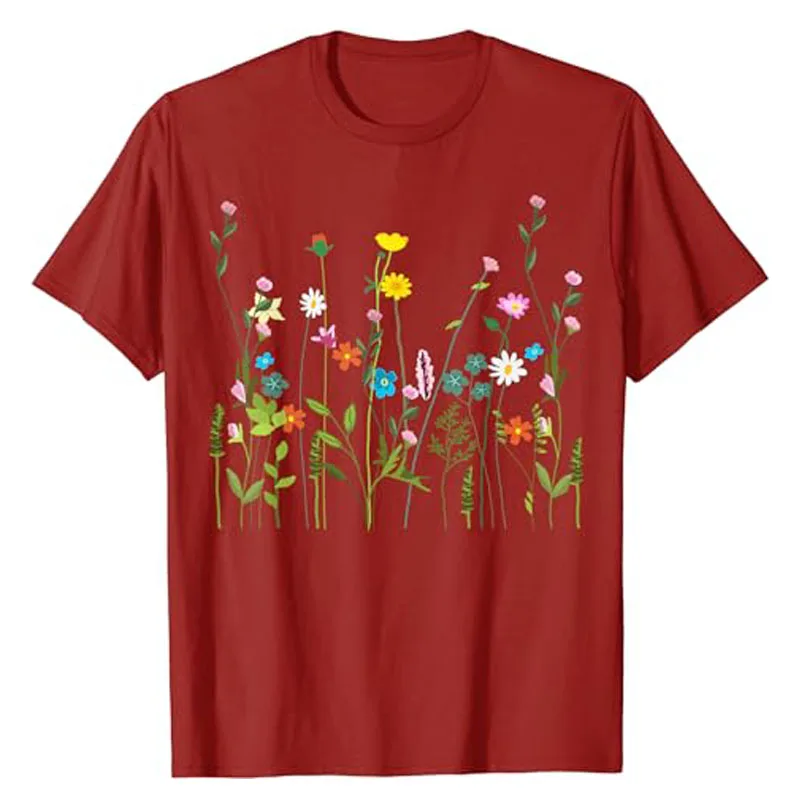 Women Wildflower Summer Flowers Blooming Floral Graphic T-Shirt Fashion Floral Art Garden Party Spring Soul Novelty Tee Y2k Top