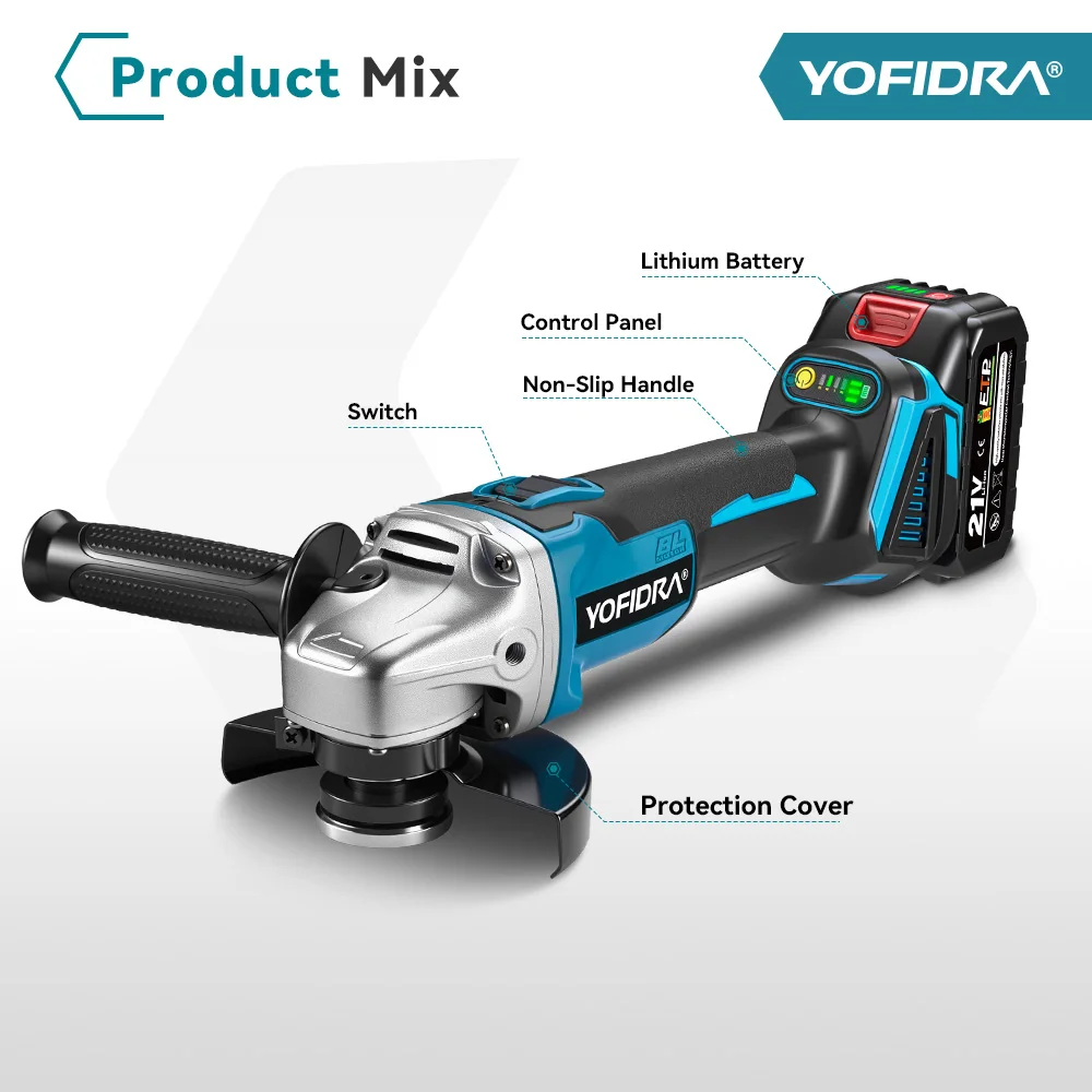 YOFIDRA 4-Gang 125MM Bürstenloser Elektrischer Winkelschleifer Kabellos Metall-Holz-Schleif- und Polierwerkzeug für Makita-Akkus – Detail 4
