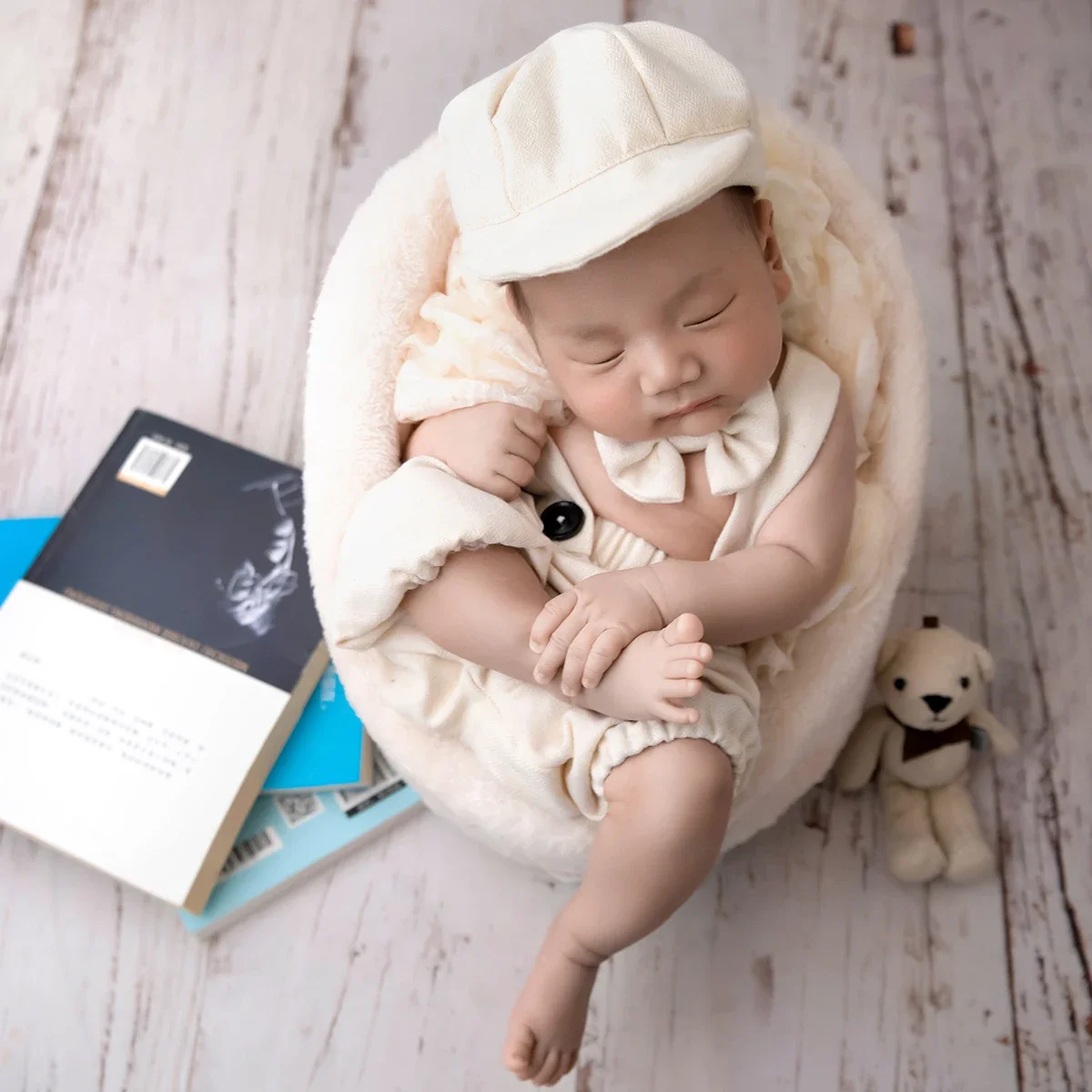 Newborn Photography Props Outfits Baby Boy Little Gentlman Suit Infant Shooting Suspender Overall with Casquette and Bow Tie