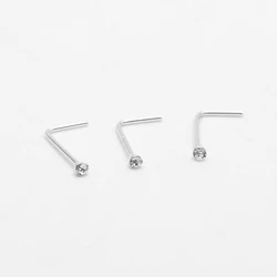 20pcs/lot 1mm Clear Crystal Nose Rings Studs 925Sterling Silver 24G L Shape Nose Nostrial Piercing Nez for Women