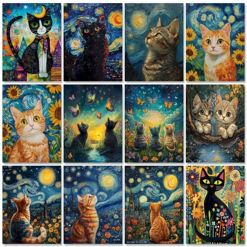 Kits de peinture par numéros pour bricolage, peinture acrylique d'animaux et de chats sur toile, peinture de chiffres abstraits pour décoration de maison, artisanat d'art, sans cadre
